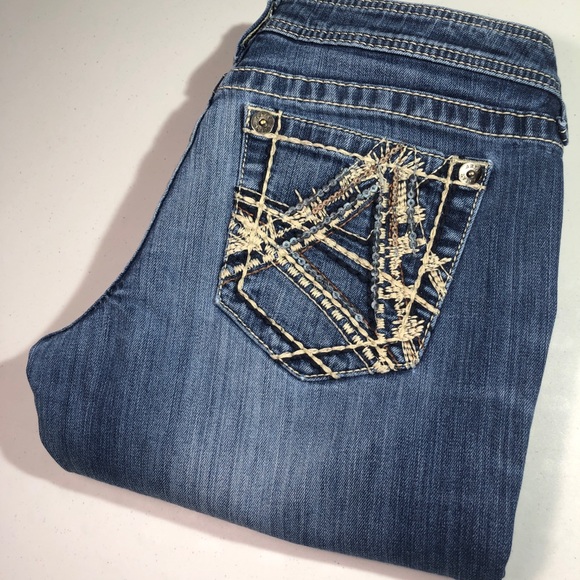 * VINTAGE ARIAT AMBER PREMIUM BOOTCUT JEANS 28x32 STITCHING & SEQUINS 😎